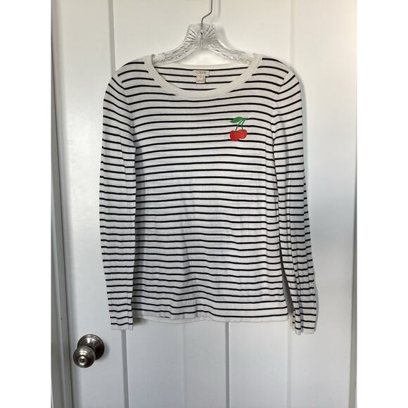 J. Crew Women's Embroidered Cherry Striped Teddie‎ Sweater Black White Size XS - Picture 3 of 9